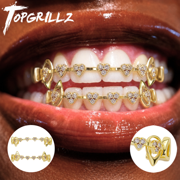 Body Jewelry For Men - TOPGRILLZ Hollow Heart Fang Grillz Set