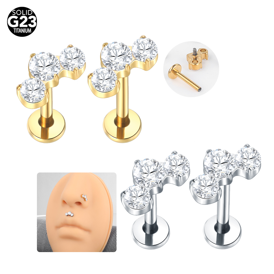 Zoor Body Jewelry - 1/5PCS Titanium Piercings CZ Labret Lip