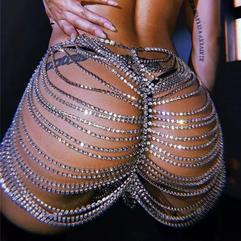 Body Jewelry Dress - 1pcSexy Fashionable Rhinestone Butt Skirt Chain