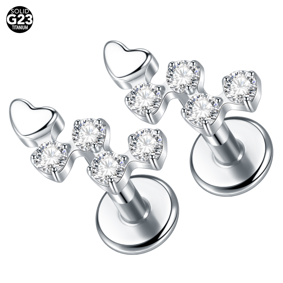 1Pc Titanium Flower Zircon Lab - Flat Back Labret Stud 评论和价格