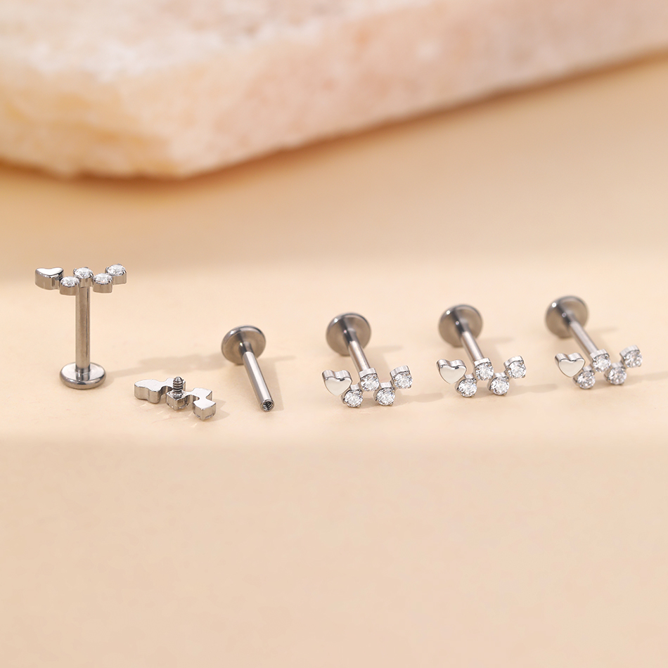 1Pc Titanium Flower Zircon Lab - Flat Back Labret Stud 评论和价格