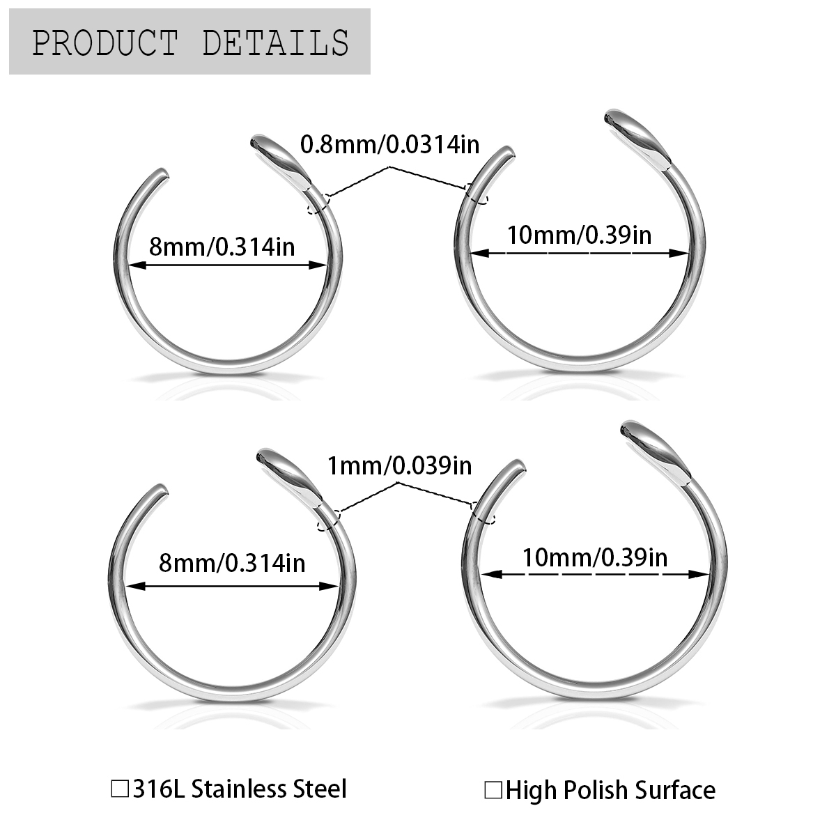 2 Pcs Stainless Steel Personal - Body Jewelry Metal Types 评论和价格