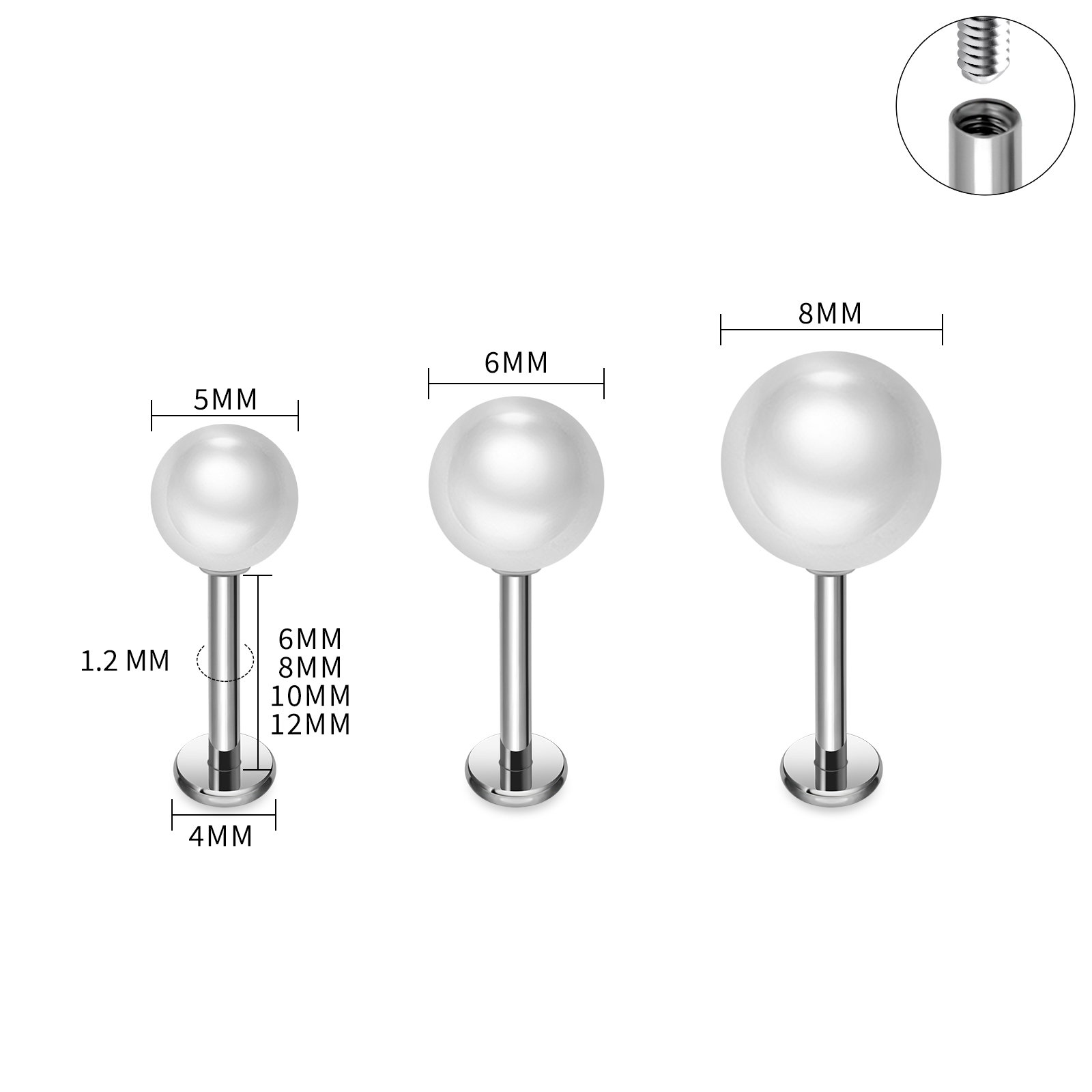 ASTM F136 Titanium Pearl Earri - Flat Back Labret Stud 评论和价格