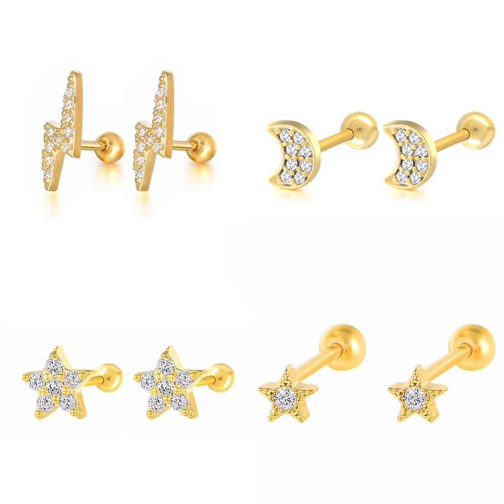 1PC Star Moon Lightning Zircon - Flat Back Labret Stud 评论和价格