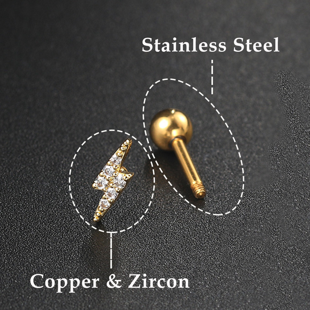 1PC Star Moon Lightning Zircon - Flat Back Labret Stud 评论和价格
