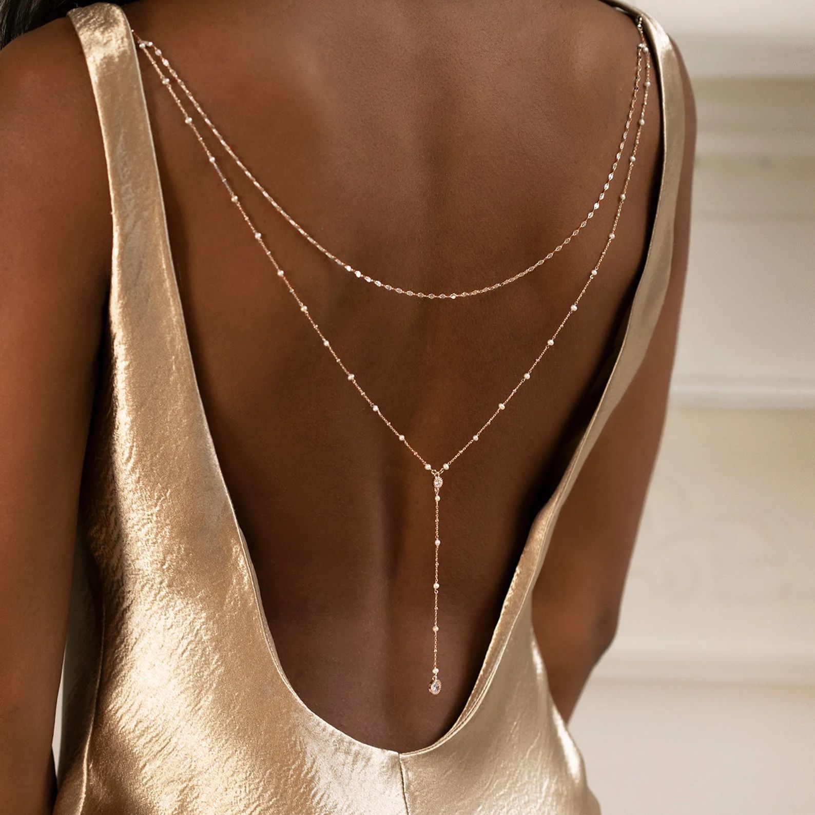 Delicate Gold Plated CZ Beaded - Body Jewelry For Backless Dress 评论和价格