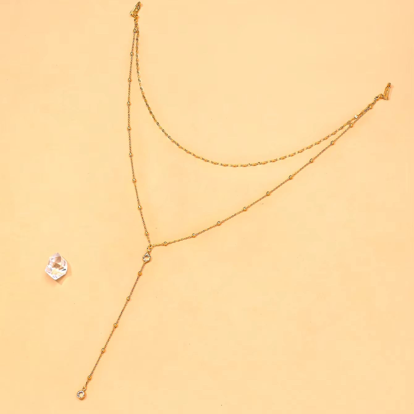 Delicate Gold Plated CZ Beaded - Body Jewelry For Backless Dress 评论和价格