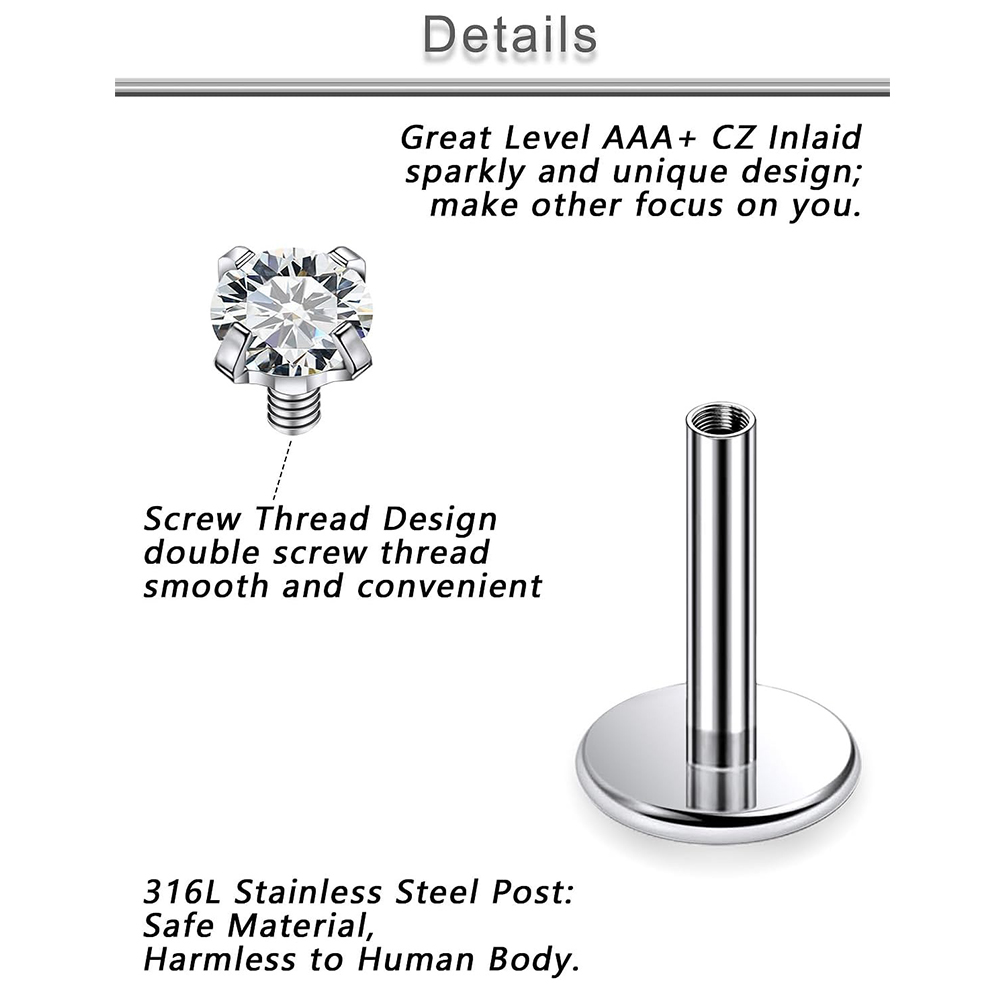 13 PCS Labret Piercing Set Sur - Flat Back Labret Stud 评论和价格