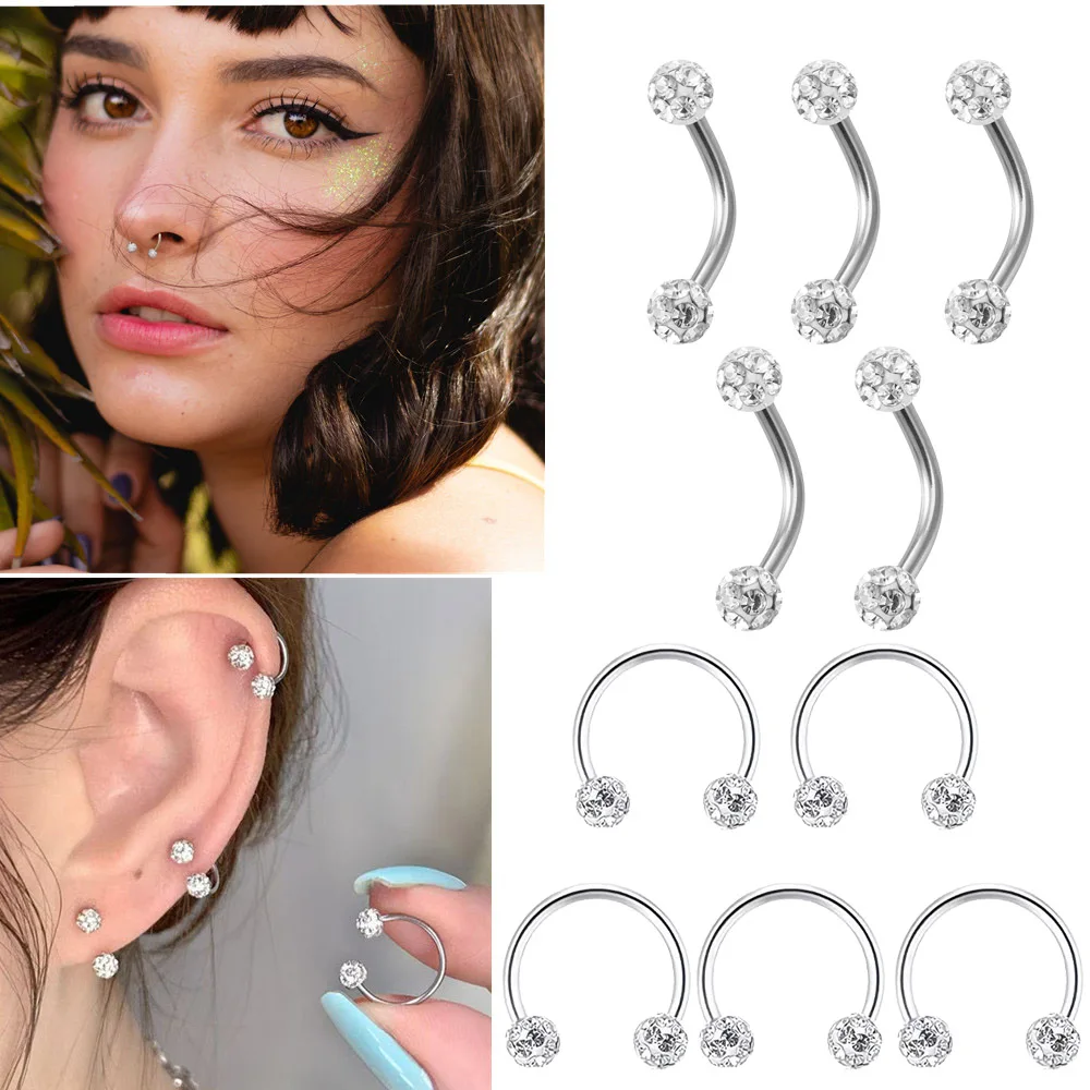 5pc Stainless Steel Rhinestone - Body Jewelry Metal Types 评论和价格