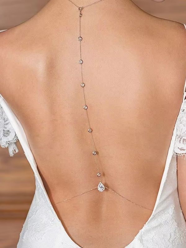 Gold Silver Teardrop Crystal B - Body Jewelry For Backless Dress 评论和价格