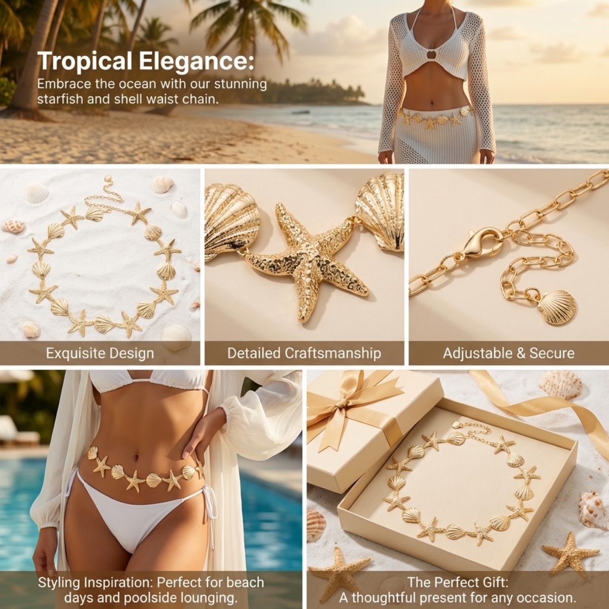 Summer Beach Metal Starfish Sh - Body Jewelry For Men 评论和价格