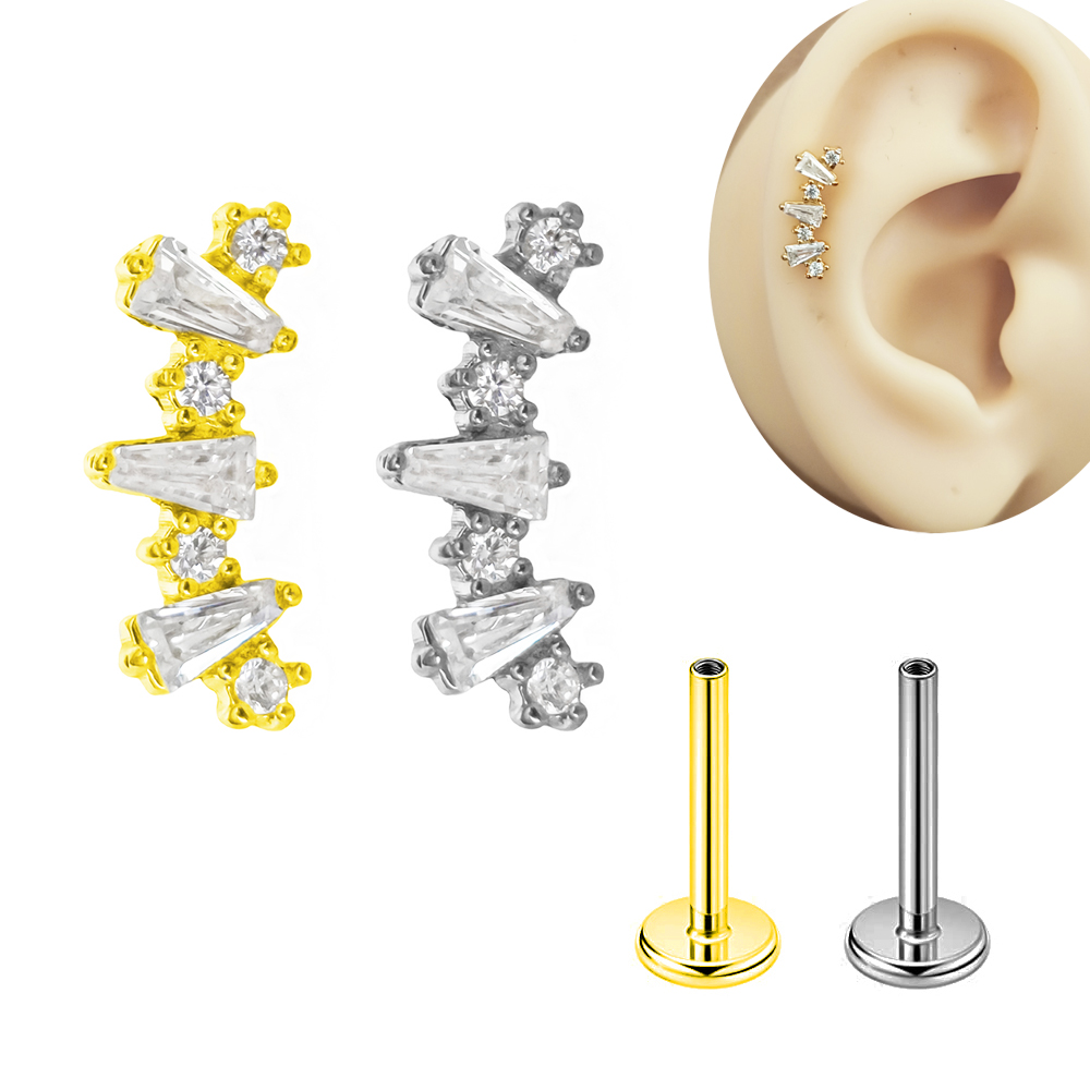 Internal Threaded Cubic Zircon - Flat Back Labret Stud 评论和价格