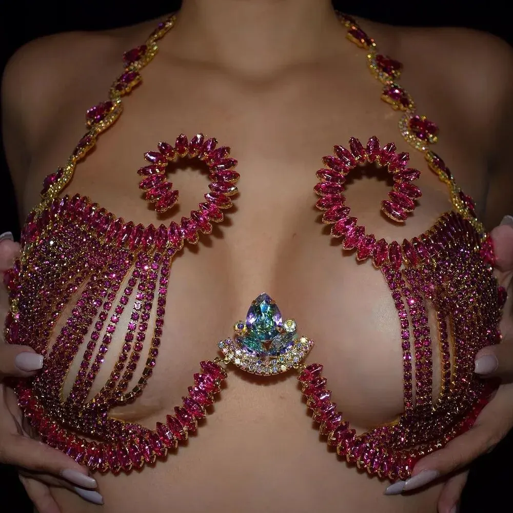 Rave Pink Crystal Chest Bracke - Body Jewelry Dress 评论和价格