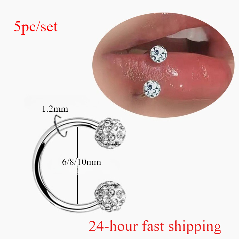 5pc Stainless Steel Rhinestone - Body Jewelry Metal Types 评论和价格