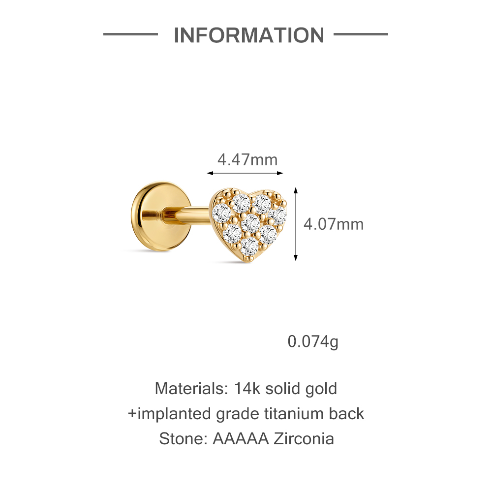 CANNER 14K Solid Gold Heart Fl - Flat Back Labret Stud 评论和价格