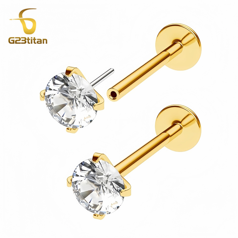 2pc G23 Titanium Push In Earri - Flat Back Labret Stud 评论和价格