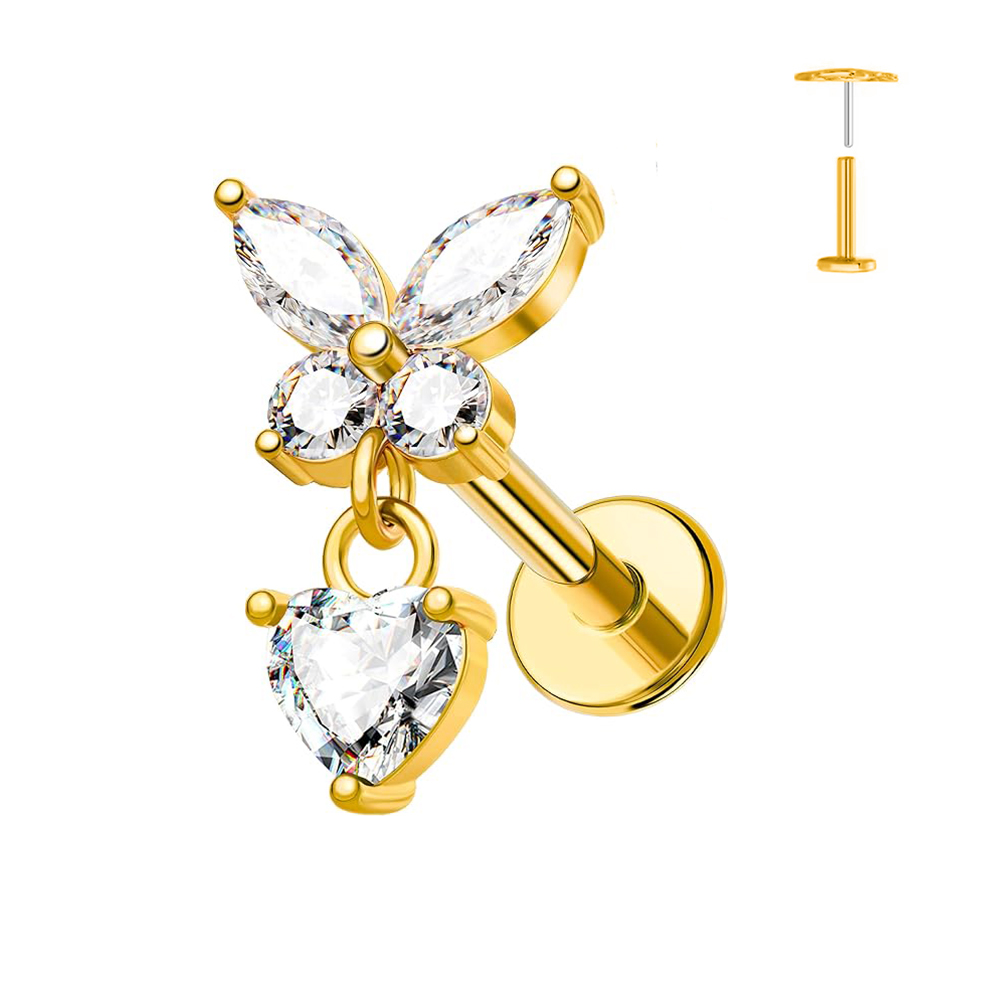 1PC Butterfly Heart Pendant Pi - Flat Back Labret Stud 评论和价格