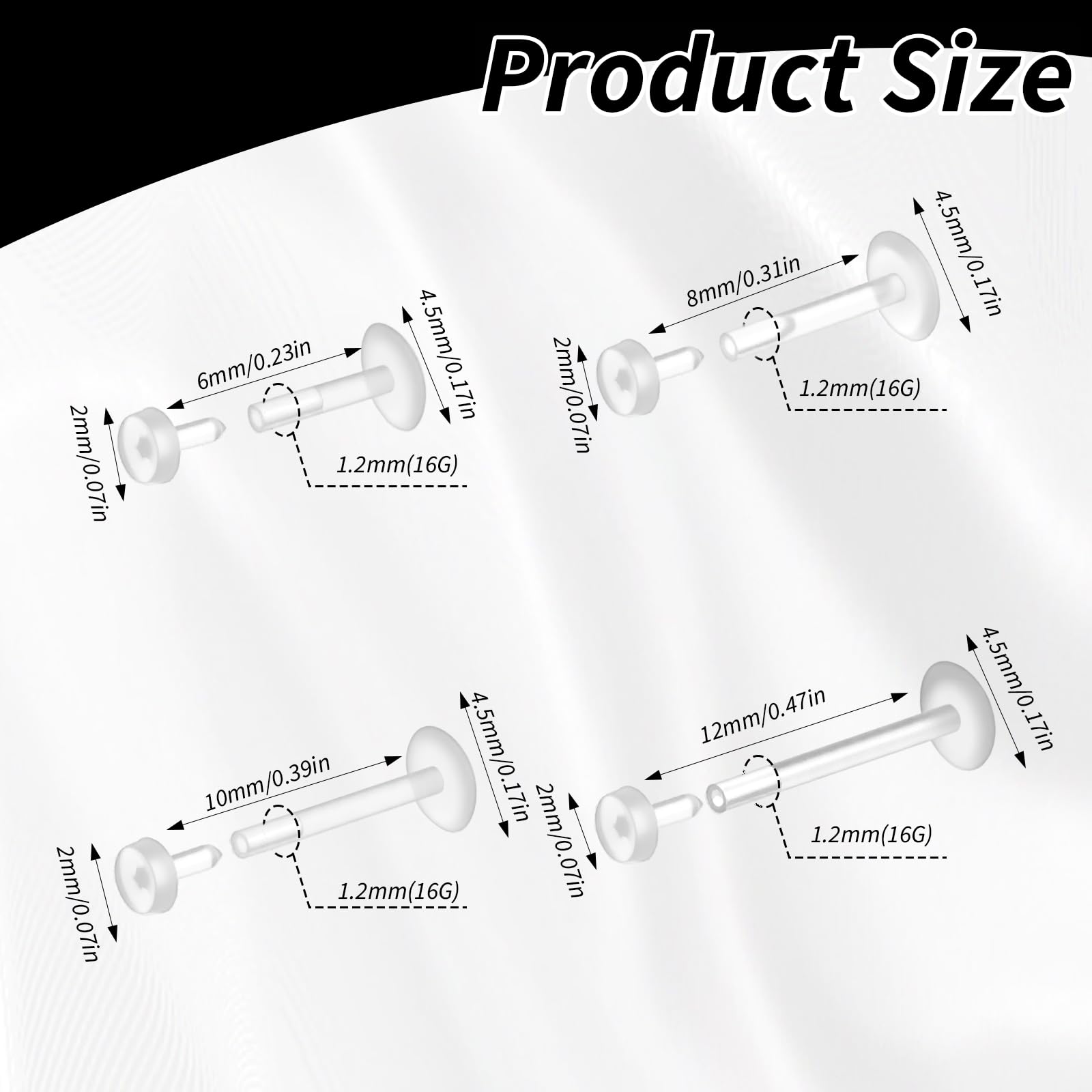 12 Pcs Flat Back Clear Earring - Flat Back Labret Stud 评论和价格