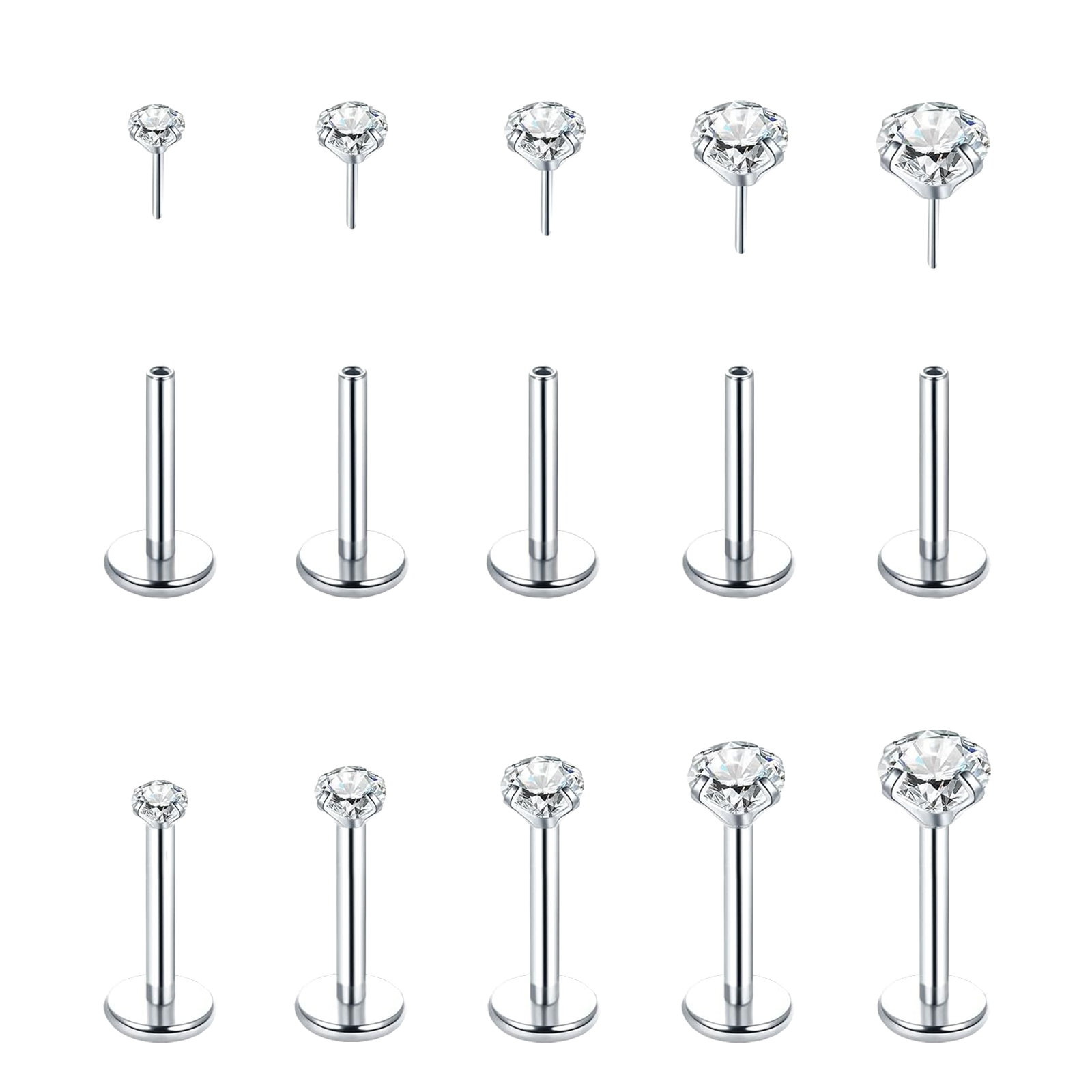 5Pcs Stainless Steel Earrings  - Flat Back Labret Stud 评论和价格