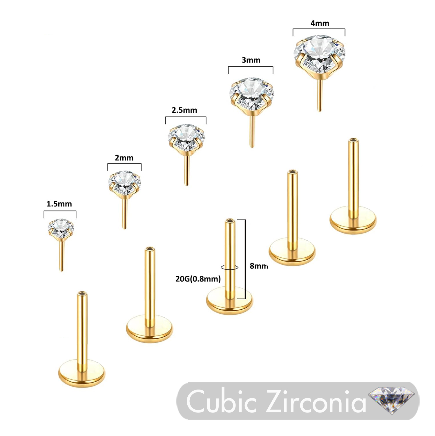 5Pcs Stainless Steel Earrings  - Flat Back Labret Stud 评论和价格