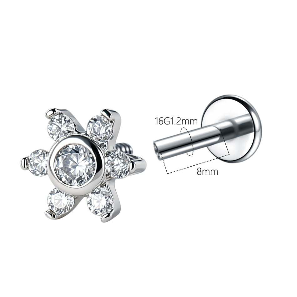 1Pc Stainless Steel Flower Zir - Zoor Body Jewelry 评论和价格
