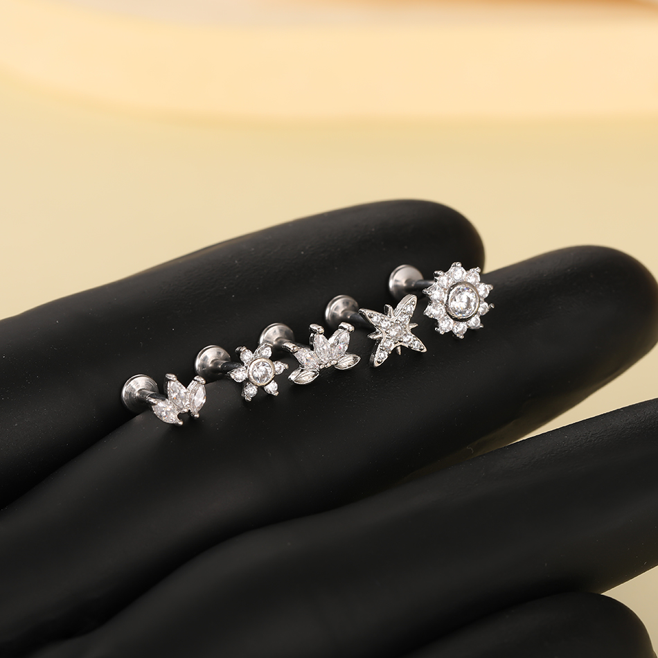 1Pc Stainless Steel Flower Zir - Zoor Body Jewelry 评论和价格